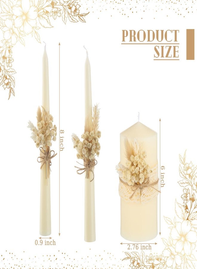 Conelist 3 Pcs Wedding Unity Candles for Wedding Ceremony Gift 6.3" Pillar and 9.8'' Taper Candles Set for Reception and Ceremony Events Decor(Rustic Style) - Image 2
